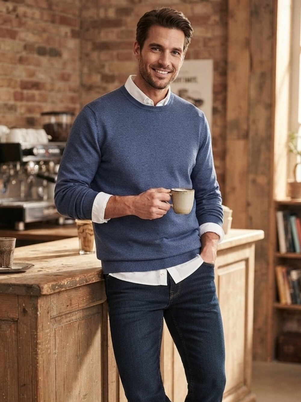 Tom Tailor Men’s Crew Neck Sweater Medium Blue 100% Cotton Knit Pullover